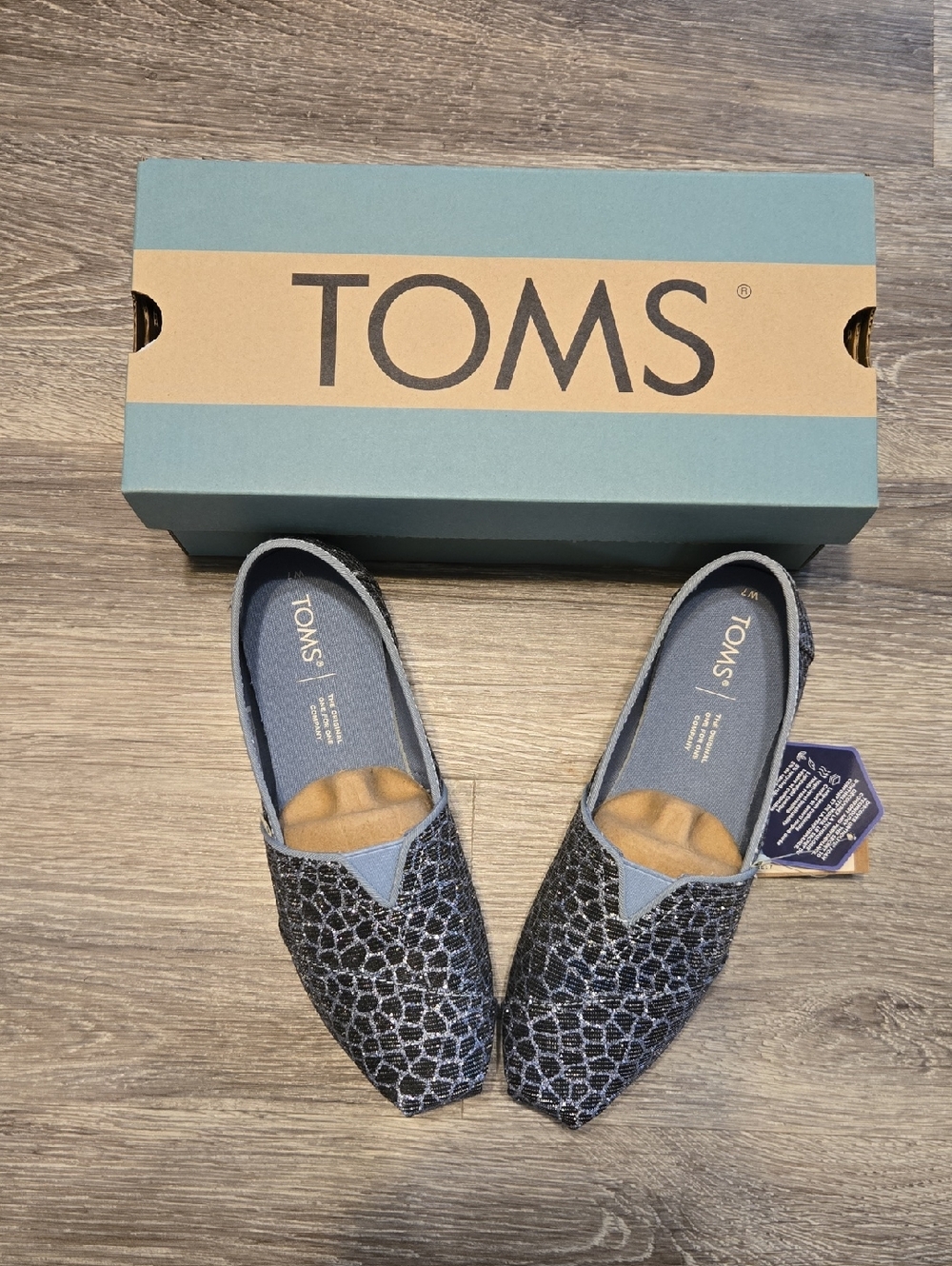 NWat Toms Citadel Blue Animal Printed Glitter Alpargata Shoes Sz 7
